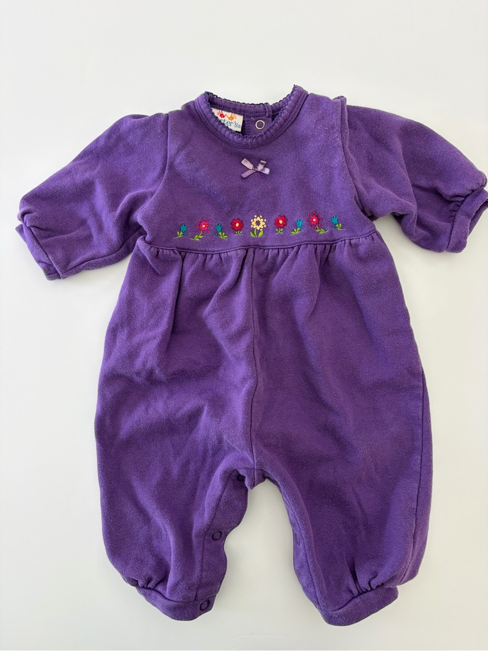 Carters Vintage Infant One Piece Purple Romper With Floral Embroidery 3-6 Months